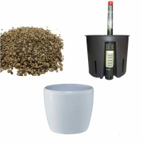 Set4 Keramik Blumentopf Venus weiß + Bewässerungs-Set für Erdpflanzen