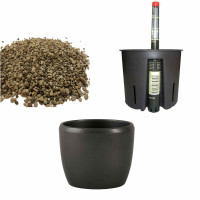 Set4 Keramik Blumentopf Venus dunkelsilber+Bewässerungs-Set für Erdpflanzen