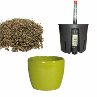 Set4 Keramik Blumentopf Venus schilfgrün+Bewässerungs-Set für Erdpflanzen
