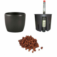 Set4 Keramik Blumentopf Venus dunkelsilber+Bewässerungs-Set für Hydropflanzen