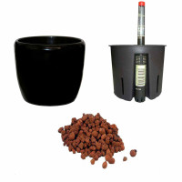 Set4 Keramik Blumentopf Venus schwarz+Bewässerungs-Set für Hydropflanzen
