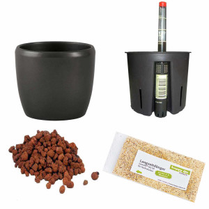 Set5 Keramik Blumentopf Venus dunkelsilber+Bewässerungs-Set für Hydropflanzen