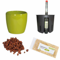 Set5 Keramik Blumentopf Venus schilfgrün +Bewässerungs-Set für Hydropflanzen