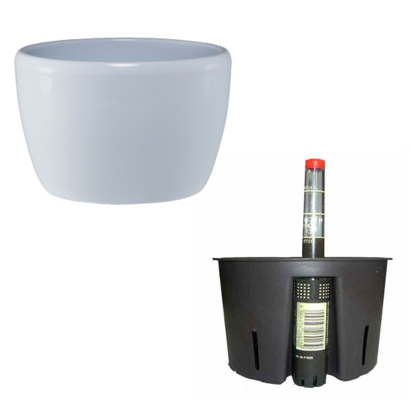 Set3 Keramik Blumenk&uuml;bel Venus 32/19 weiss + Kulturtopf + Wasserstandsanzeiger  &Oslash; 36.5 cm H 22 cm