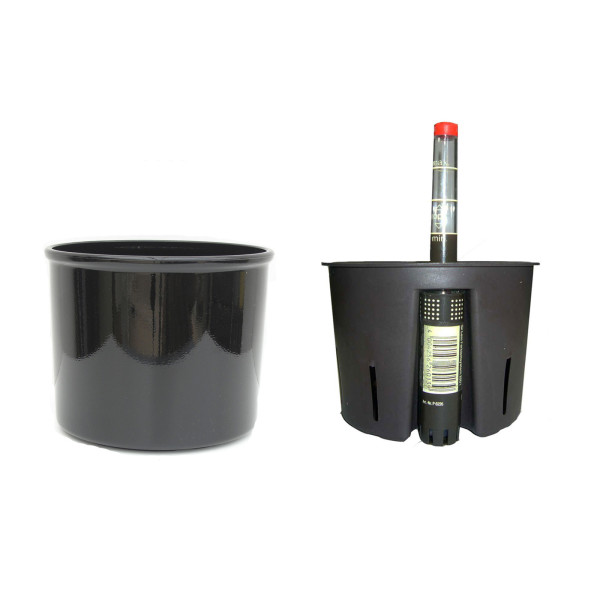 Set3 Kunststoff Hydro Blumentopf Corona schwarz+Kulturtopf+Wasserstandsanzeiger