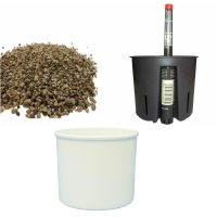 Set4 Kunststoff Blumentopf Corona weiß+Bewässerungs-Set für Erdpflanzen