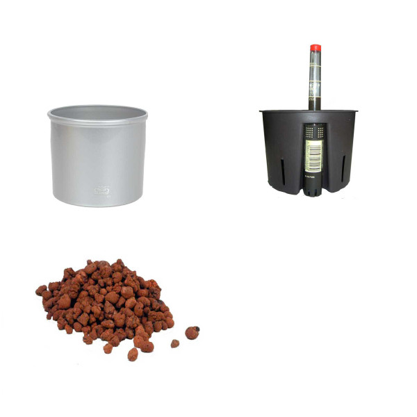 Set4 Kunststoff Blumentopf Corona silber+Bew&auml;sserungs-Set f&uuml;r Hydropflanzen