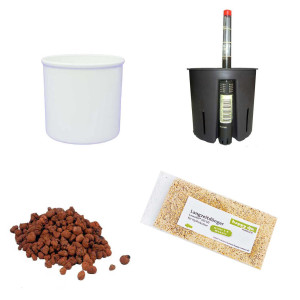 Set5 Kunststoff Blumentopf Corona weiß+Bewässerungs-Set für Hydropflanzen