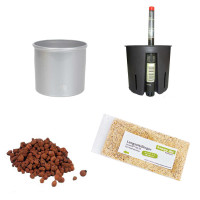 Set5 Kunststoff Blumentopf Corona silber+Bewässerungs-Set für Hydropflanzen