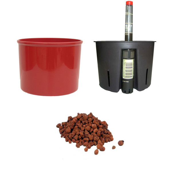 Set4 Kunststoff Blumentopf Corona kaminrot+Bewässerungs-Set für Hydropflanzen