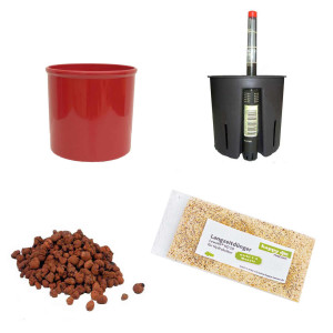 Set5 Kunststoff Blumentopf Corona kaminrot+Bewässerungs-Set für Hydropflanzen