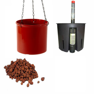 Set4 Kunststoff Ampel Corona kaminrot+Bewässerungs-Set für Hydropflanzen