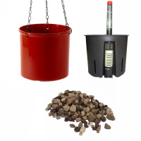 Set4 Kunststoff Ampel Corona kaminrot+Bewässerungs-Set für Erdpflanzen