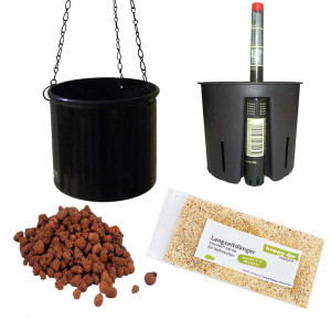 Set5 Kunststoff Ampel Corona schwarz+Bew&auml;sserungs-Set f&uuml;r Hydropflanzen
