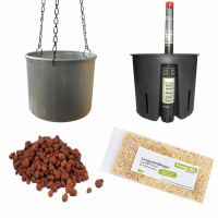 Set5 Kunststoff Ampel Corona silber+Bewässerungs-Set für Hydropflanzen