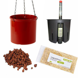Set5 Kunststoff Ampel Corona kaminrot+Bewässerungs-Set für Hydropflanzen