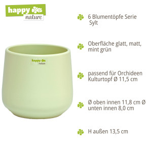 Set6  Keramik Blumentopf Sylt mint grün Ø 13 cm H 13,5 cm