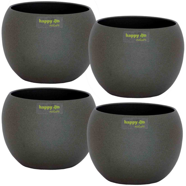 Set4 4 Keramik Blument&ouml;pfel Madeira 11/09 dunkel grau struktur Kugel &Oslash; 14,0 cm H 11,5 cm
