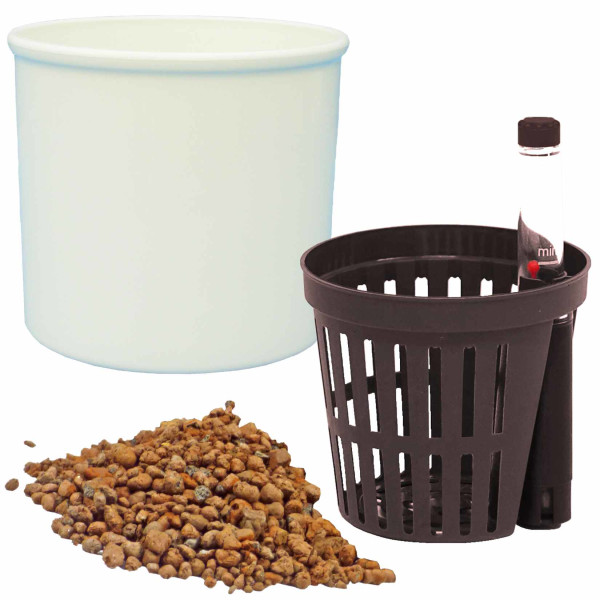 Happy Nature Hydroponic Set: Blumentopf Atlas + Kulturtopf + Wasserstandsanzeiger - Anthrazit
